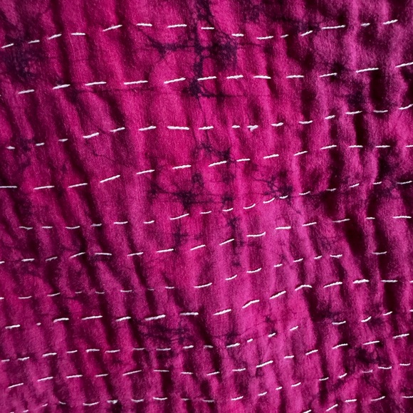 Kantha Blue tree of life with pink paisley Vintage throw/Quilt handsewn India - Picture 7 of 12